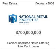 National Retail Properties - $700 million Senior Unsecured Notes Offering - Joint Bookrunner
